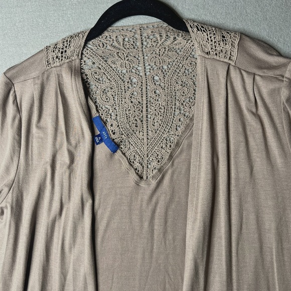 Apt. 9 Short Sleeve Open Front Cardigan Top XL Rayon Blend Taupe Crochet Back - Picture 9 of 9